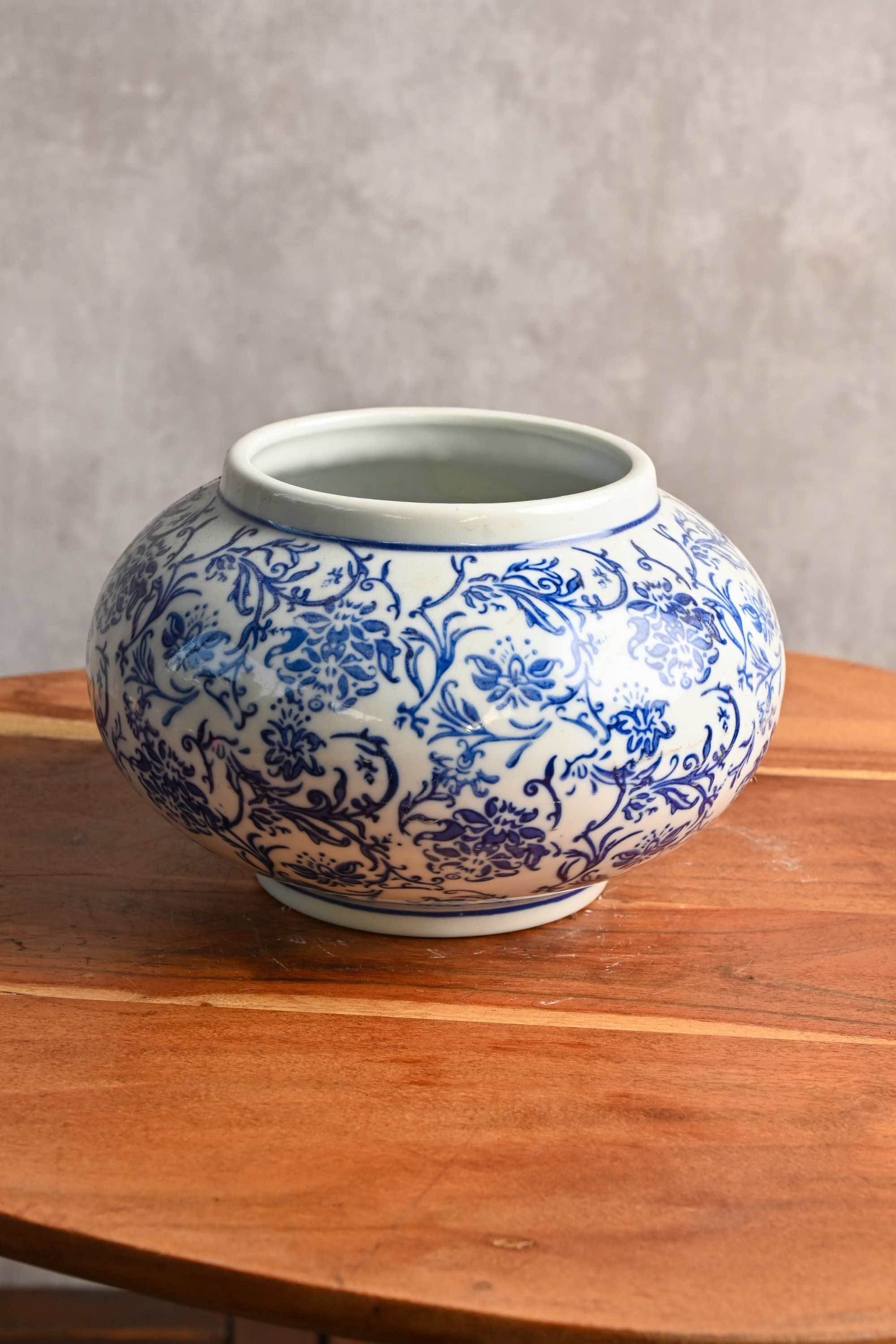 Ceramic Planters Blue Floral Round Floral Porcelain Planter Round Floral Porcelain Planter