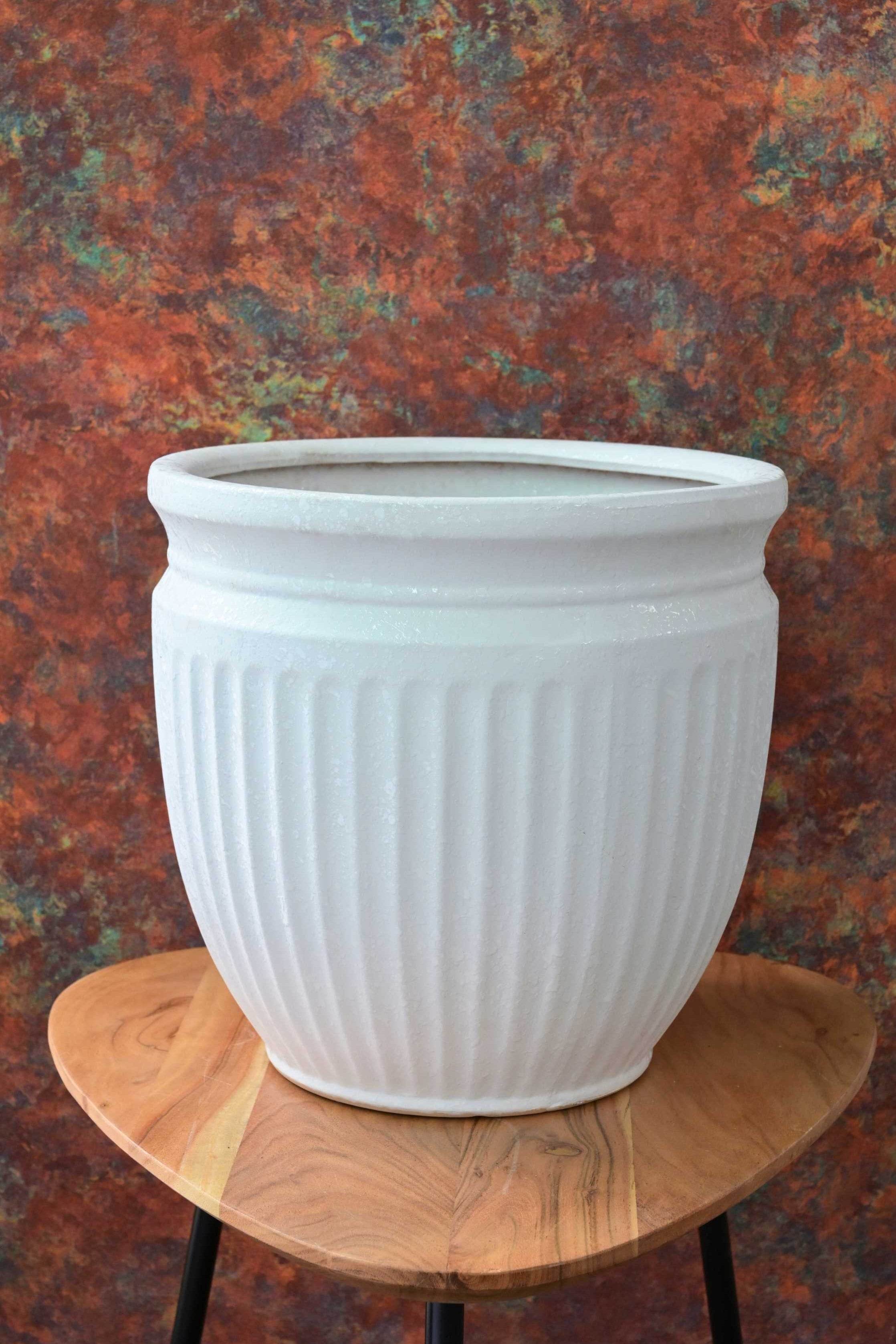 Ceramic Planters Medium / Ribbed Barrel Ceramic Planter Barrel Ceramic Planter