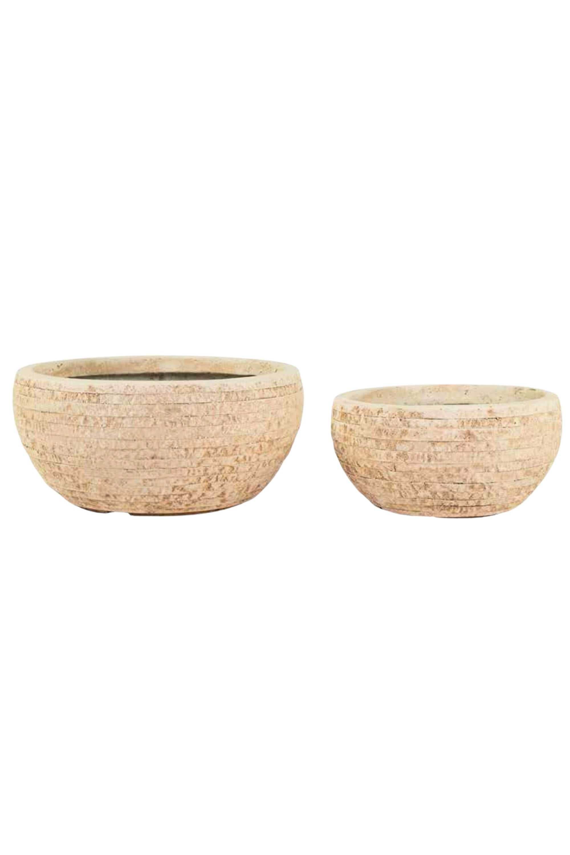 GRC / GRP Planters Beige Ribbed / Medium  31 - 15.5 cms Wide Bowl GRC Planter Wide Bowl GRC Planter