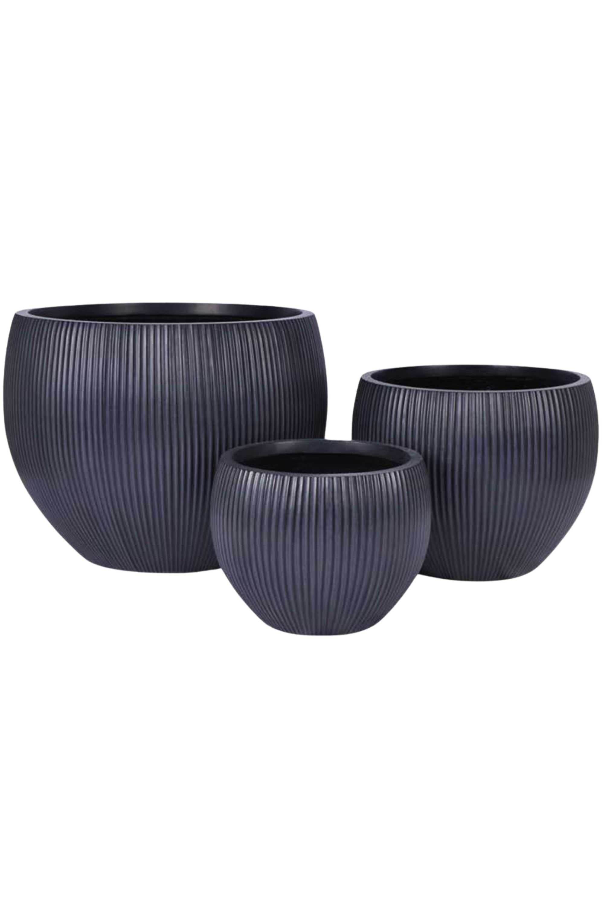 GRC / GRP Planters Black / Small 29-22 cms Grooveform Fluted Round GRC Planter Grooveform Fluted Round GRC Planter
