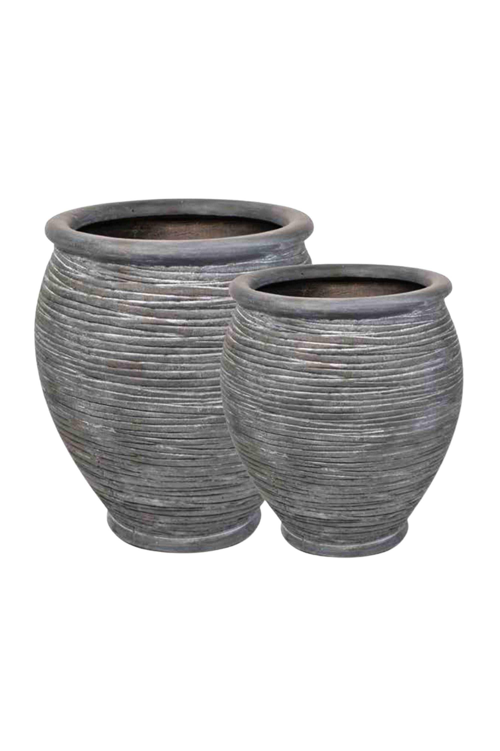 GRC / GRP Planters Medium 49 - 56 cms / Aged Grey Ribbed Tall Round Ribbed GRC Planter Tall Round Ribbed GRC Planter