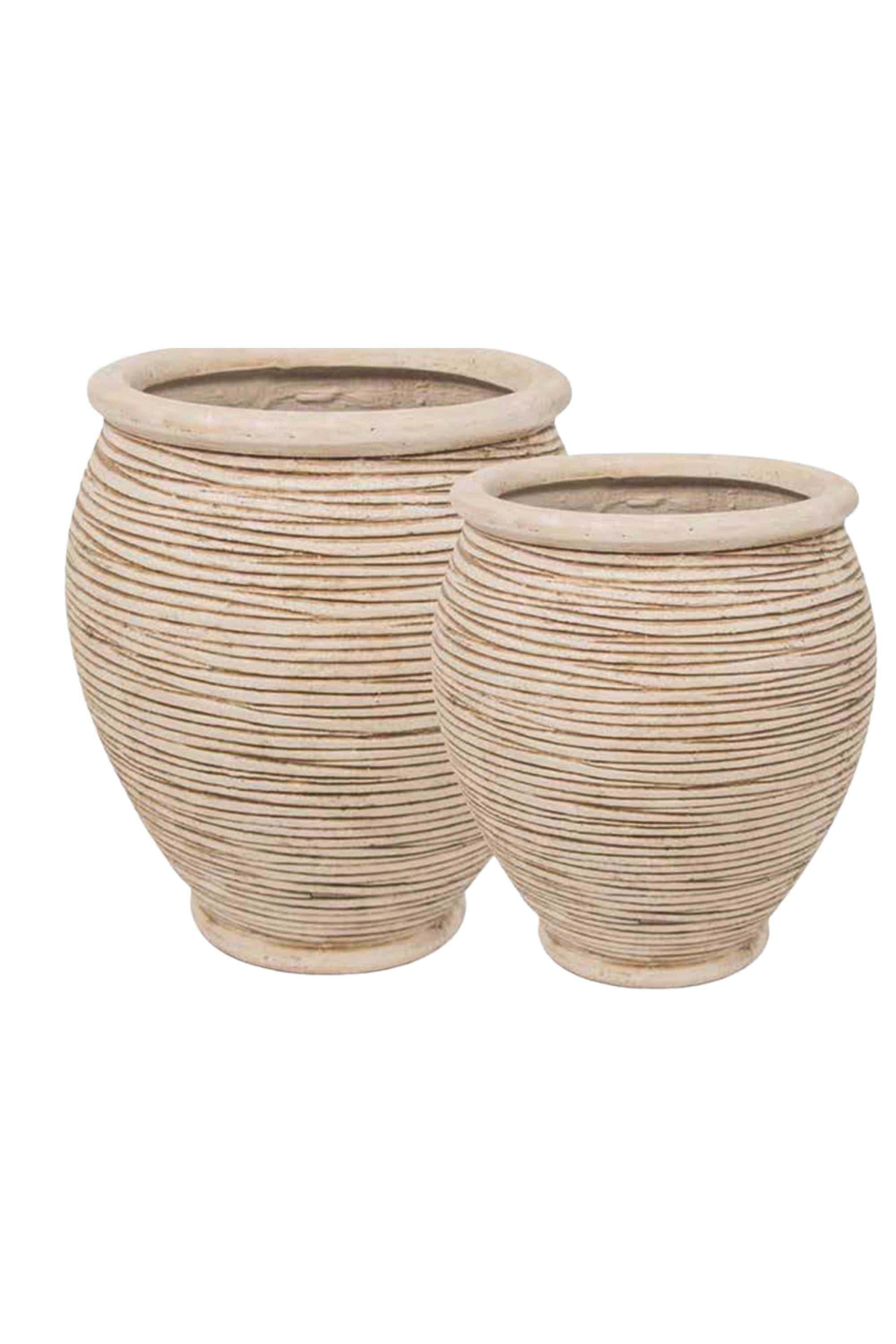 GRC / GRP Planters Medium 49 - 56 cms / Natural Beige Ribbed Tall Round Ribbed GRC Planter Tall Round Ribbed GRC Planter