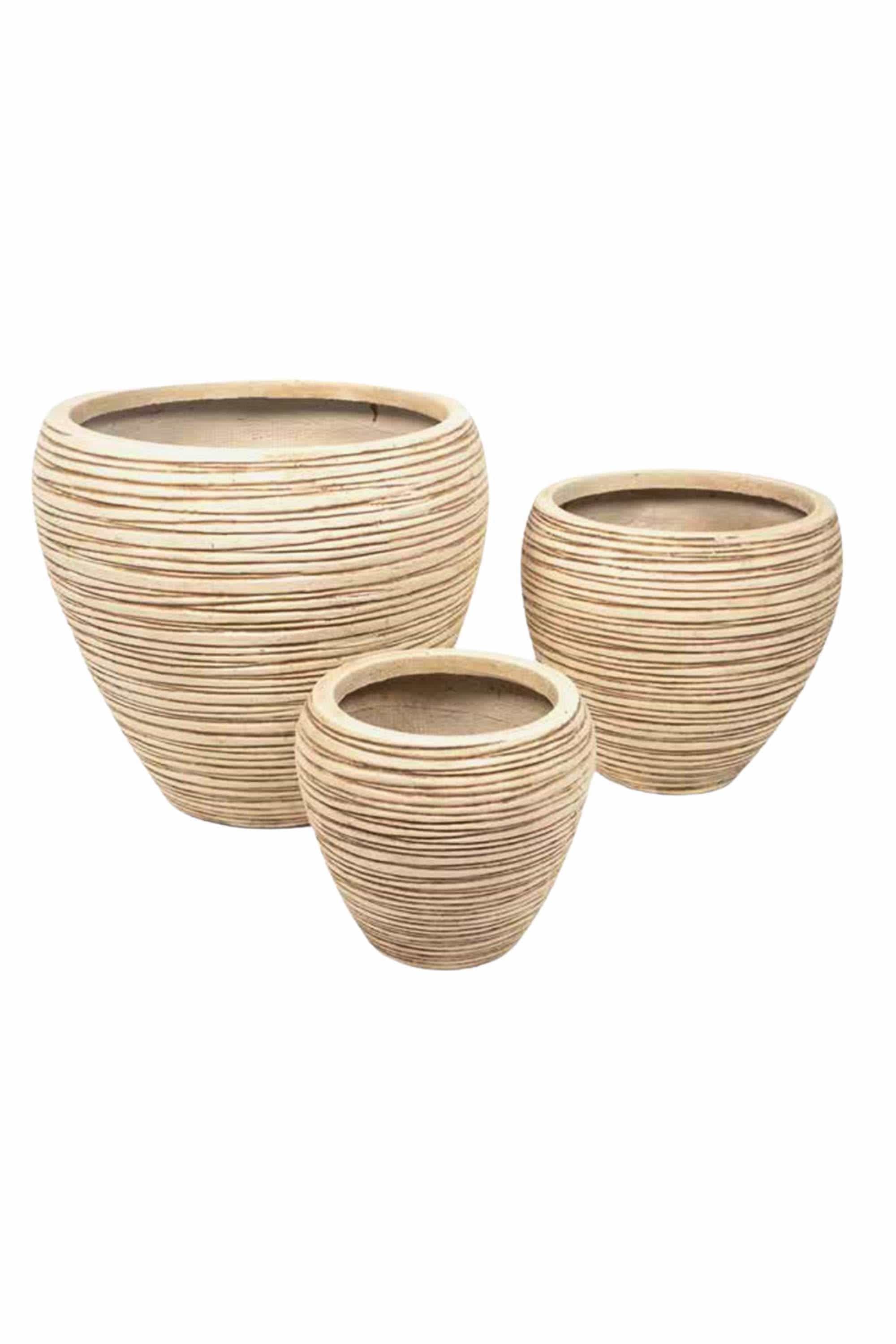 GRC / GRP Planters Rustic Ribbed Beige / Small  31 - 28 cms Stoneform Egg Planter Stoneform Egg Planter