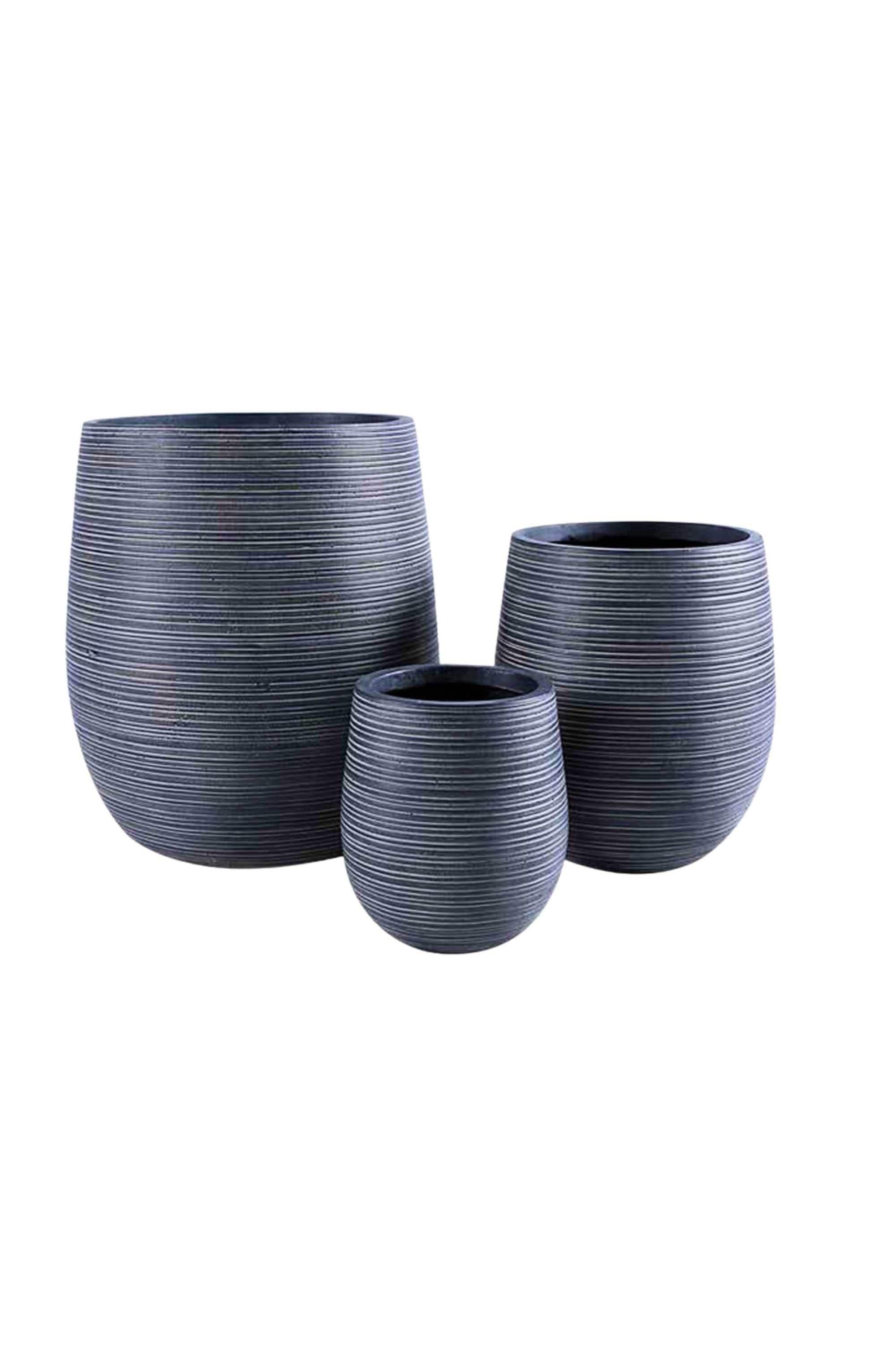 GRC / GRP Planters Small  22 - 26 cms / Black Zayna – Ribbed Egg-Shaped Outdoor Planter Zayna – Ribbed Egg-Shaped Outdoor Planter