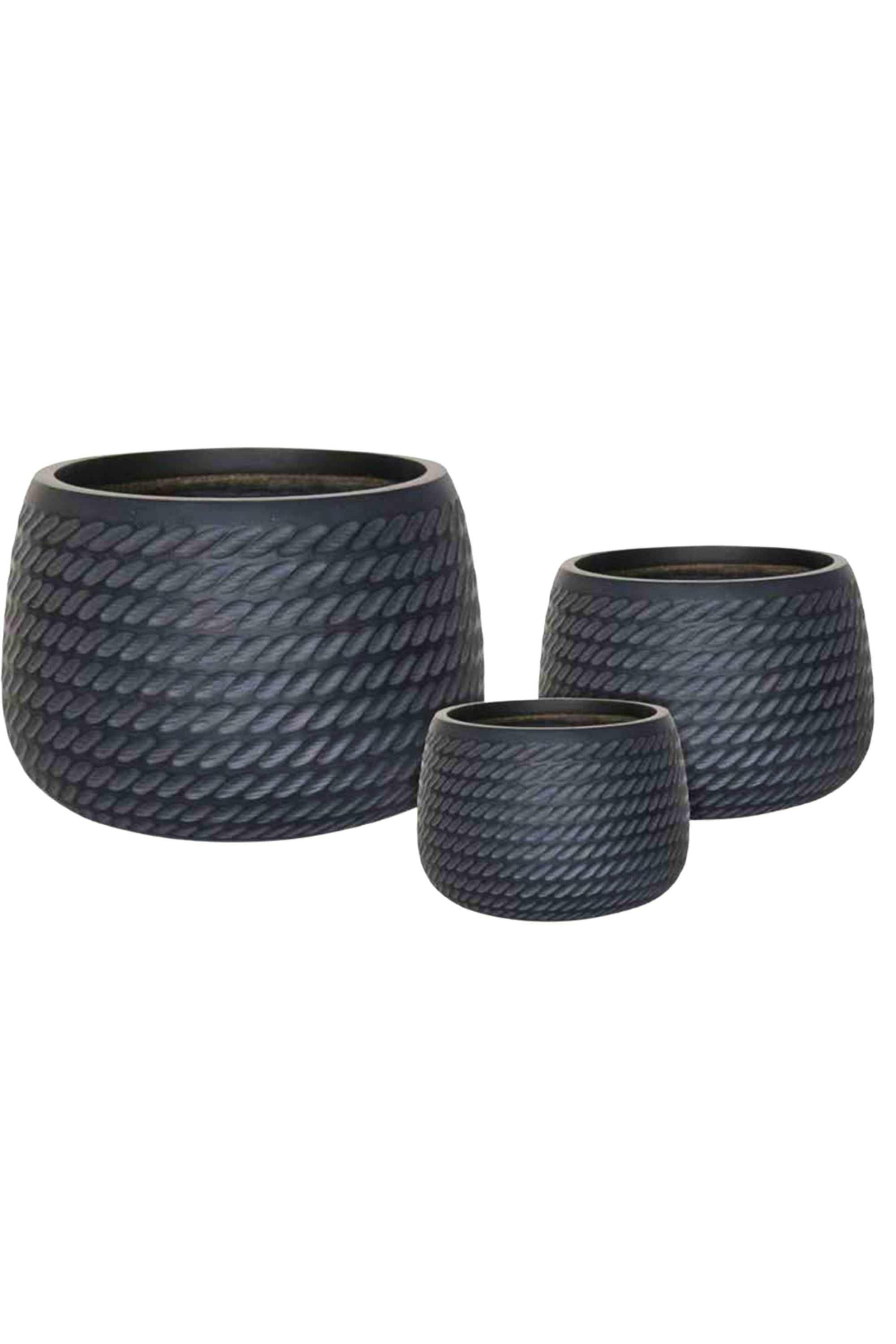 GRC / GRP Planters Small  24 - 16 cms / Rope Black Stoneform Low Round GRC Planter Stoneform Low Round GRC Planter
