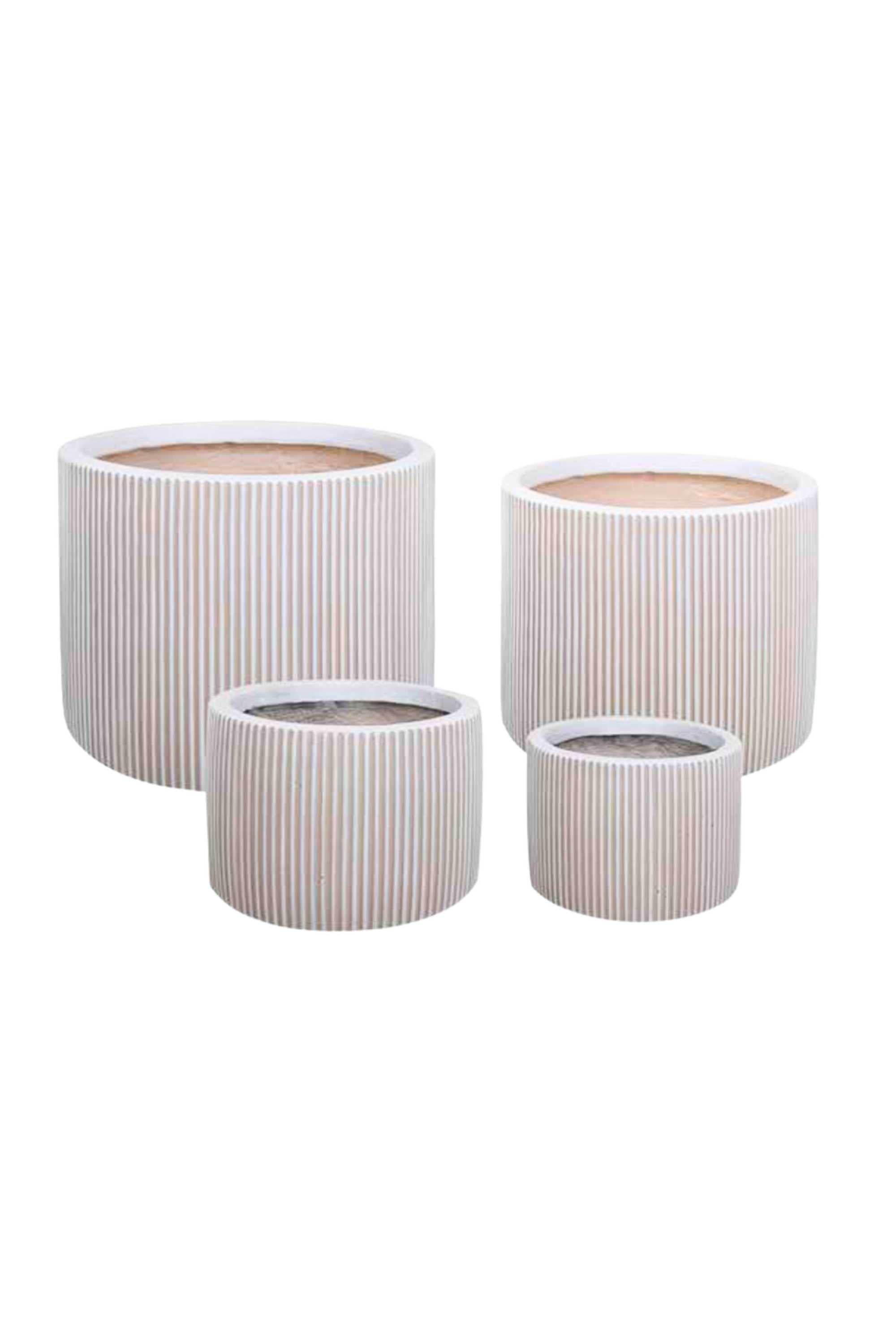 GRC / GRP Planters Small 24 - 17 cms / White Low Barrel Ribbed Planter Low Barrel Ribbed Planter