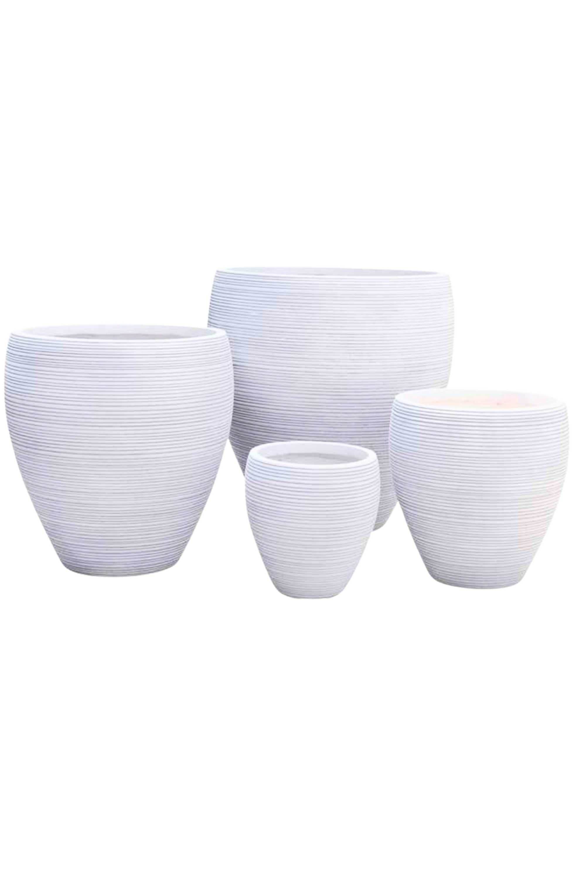 GRC / GRP Planters Small 24 - 26 cms / White Ribbed White Egg GRC Planter Ribbed White Egg GRC Planter