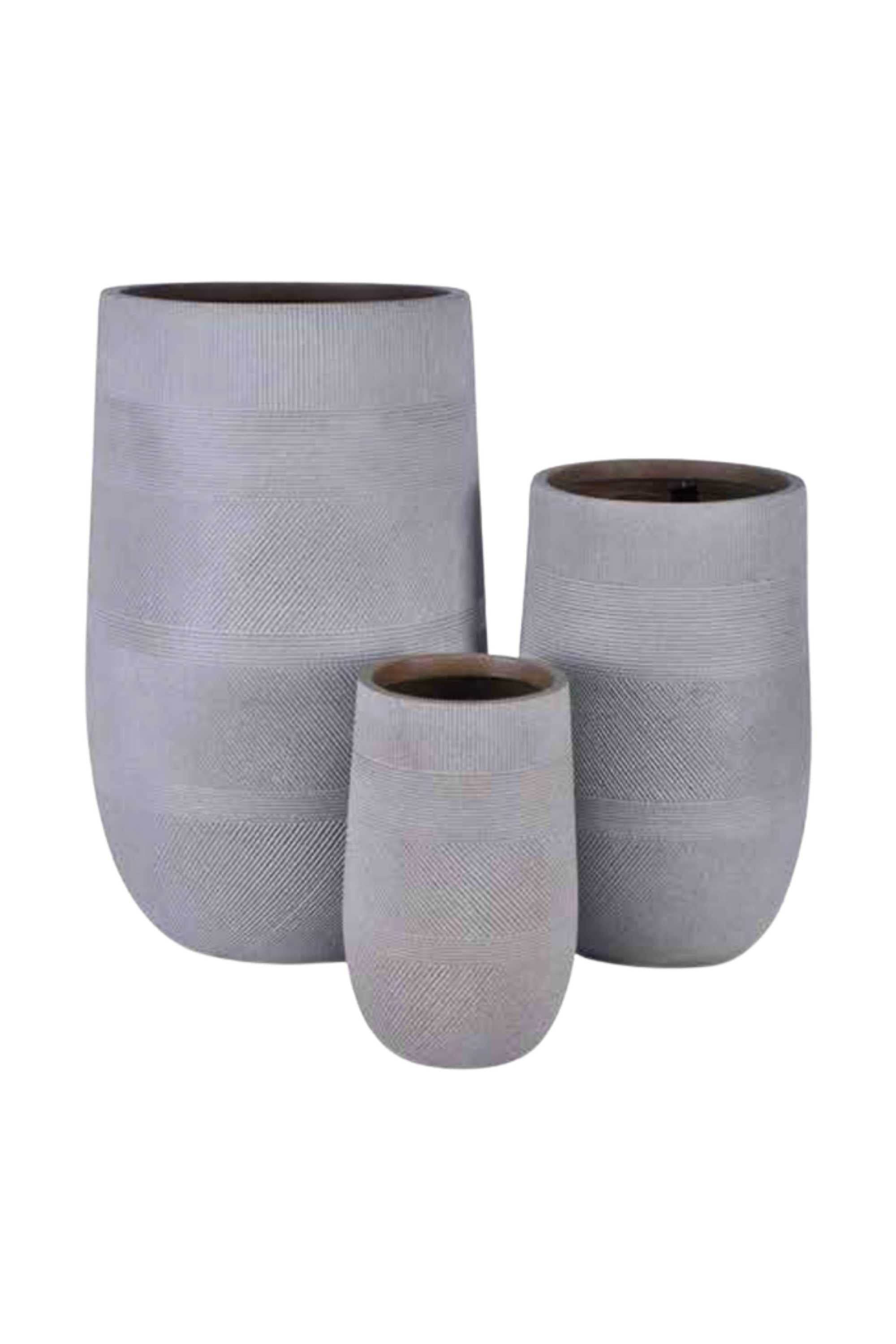 GRC / GRP Planters Small 24 - 39 cms / Gray Textured Tall Eggform GRC Planter Textured Tall Eggform GRC Planter