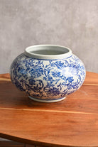 Ceramic Planters Blue Floral Round Floral Porcelain Planter Round Floral Porcelain Planter