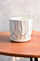 Ceramic Planters Large / White Abstract Lines Tapered Ceramic Planter with Plate Tapered Ceramic Planter with Plate