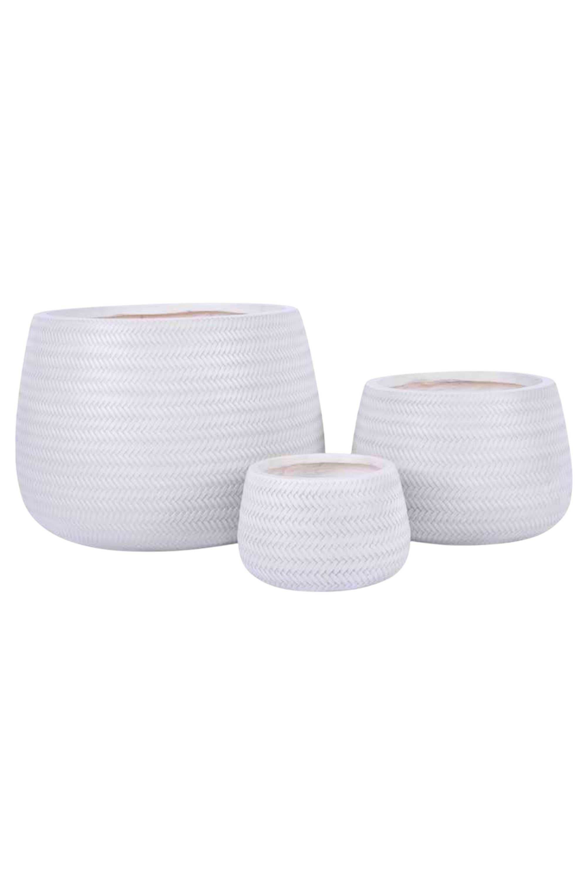 GRC / GRP Planters Small  24 - 16 cms / Chevron White Stoneform Low Round GRC Planter Stoneform Low Round GRC Planter