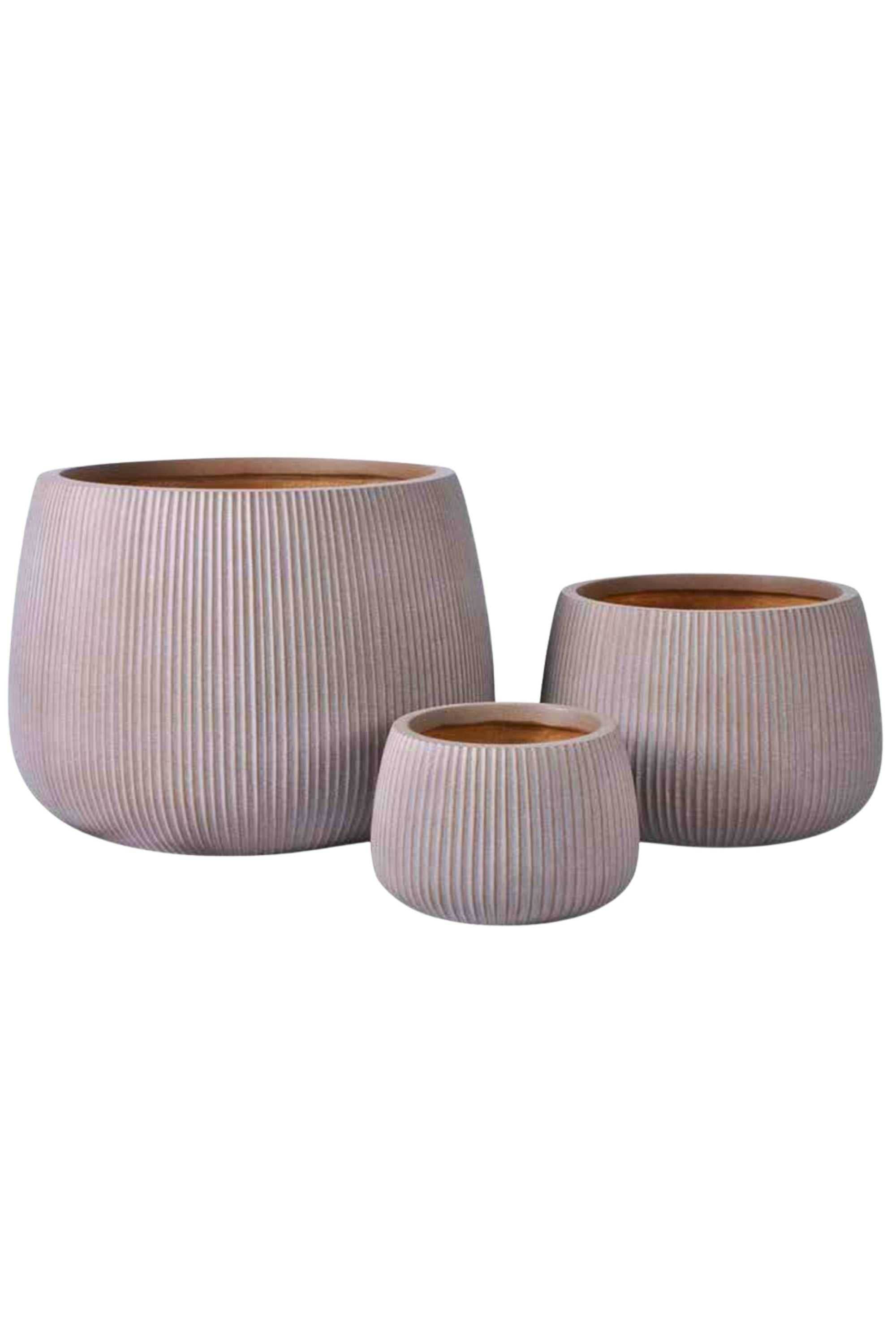 GRC / GRP Planters Small  24 - 16 cms / Fluted White Stoneform Low Round GRC Planter Stoneform Low Round GRC Planter