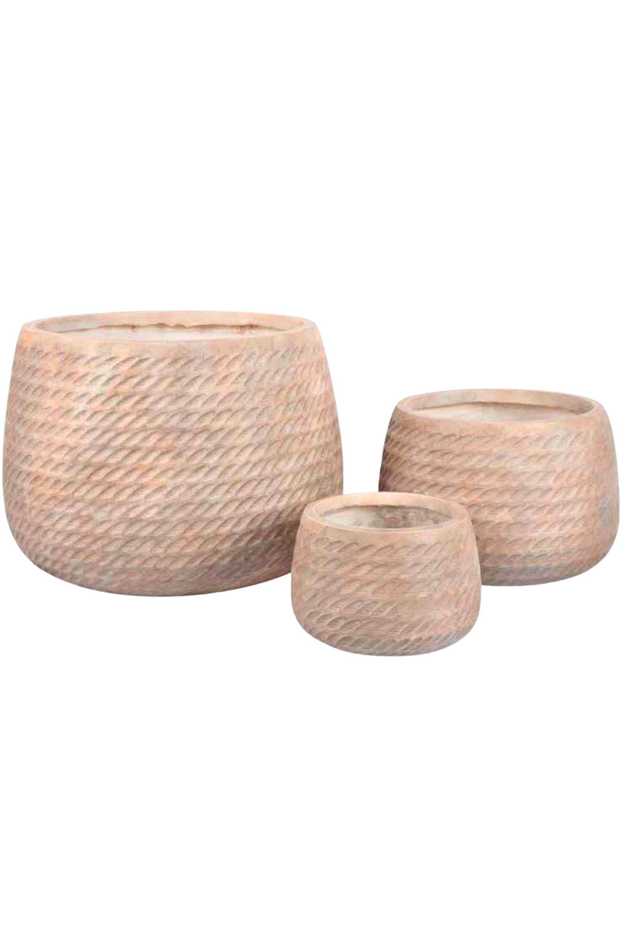 GRC / GRP Planters Small  24 - 16 cms / Rope Terracotta Stoneform Low Round GRC Planter Stoneform Low Round GRC Planter